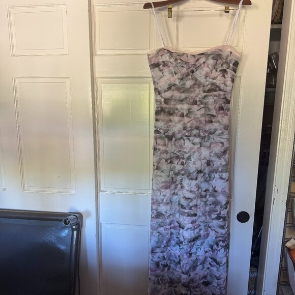 BCBG Ruffled Print Silk Gown - strapless formal gown - Picture 3 of 13